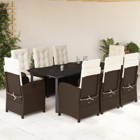 vidaXL Set mobilier de grădină cu perne, 9 piese, maro, poliratan