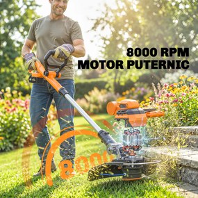 Outsunny Trimmer cu Acumulator 2-în-1, Tăietor de Iarbă 18V cu 2 Baterii de 4Ah, Încărcător, Tija Telescopică, Cap Înclinat, Mâner Reglabil, Tăiere 25cm, 8000 RPM, Ușor pentru Gazon și Grădină | Aosom Romania