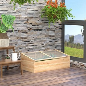 Seră de lemn Outsunny Frigider Seră Frigider Sistem de grădinărit și grădinărit pentru balcon, 100 x 50 x 35 cm, Natural, Molid, placă PC | Aosom Romania