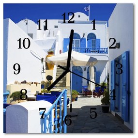 Ceas de perete din sticla pătrat Grecia Oraș Albastru