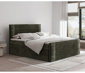 Pat boxspring verde închis cu spațiu de depozitare 180x200 cm Bergamo – Maison de Rêve