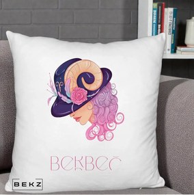 Perna Personalizata Zodie Berbec, 40x40 cm, Alb Pufos, Husa Detasabila, Perna Inclusa, BEKZ®