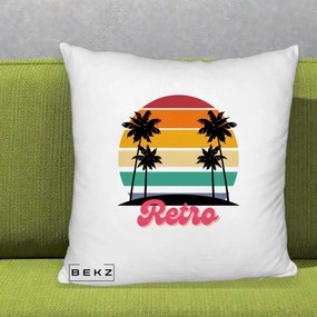 Perna Decorativa Retro Sunset Palmieri, 40x40 cm, Alb Pufos, Husa Detasabila, Perna Inclusa, BEKZ®