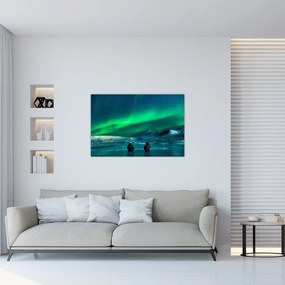 Tablou cu oameni la Aurora borealis (90x60 cm)