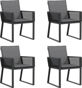 vidaXL Scaune de grădină cu perne, 4 buc., negru, poliratan