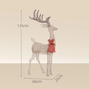 Outsunny Ren luminos de Crăciun, decorațiune din oțel iluminată cu 137 LED-uri alb cald, 66 x 25 x 135 cm, auriu | Aosom Romania