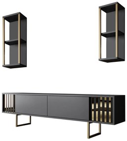 COMODA TV Lux Gold Line Tv Stand Stylish, Alb - Nuc - Gri, 180 x 48 x 30 cm