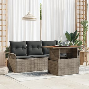 vidaXL Set de canapele de grădină din 5 piese cu perne, gri, din rattan polyesteric și lemn de acacia.