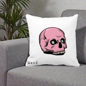 Perna Decorativa Craniu Roz Tatoo Art Halloween, 40x40 cm, Alba Mata, Husa Detasabila, Perna Inclusa, BEKZ®