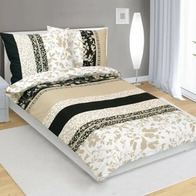 Bellatex Lenjerie de pat din bumbac Frunze bej,negru, 140 x 200 cm, 70 x 90 cm