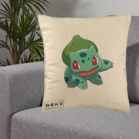 Perna Personalizata Bulbasaur Pokemon, 40x40 cm, Bej, Husa Detasabila, Perna Inclusa, BEKZ®
