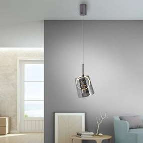 Pendul modern LED 3000K, inaltime reglabila, sticla, maro fumuriu, Zula