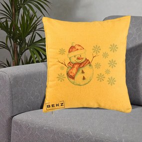 Perna Decorativa Om de Zapada Rosu cu Fulgi, 40x40 cm, Galben, Husa Detasabila, Perna Inclusa, BEKZ®