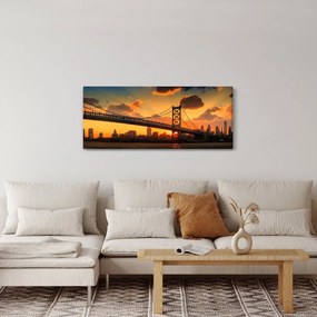 Tablou - Apus de soare peste Podul Ben Franklin, Philadelphia (120x50 cm)