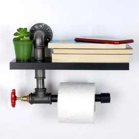 Suport de hârtie igienică cu raft BORU negru