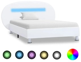 Cadru de pat cu LED, alb, 90 x 200 cm, piele ecologica Alb, 90 x 200 cm