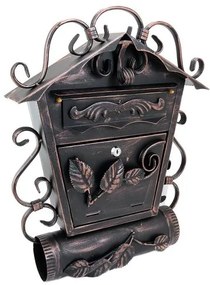 Cutie postala, cu loc pentru ziar oblic, elemente forjate, cupru, format B5, 38x12.5x51.5 cm, Damech