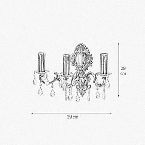 Aplica de perete 3 brate din alama si cristal Venezia