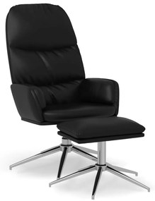 3097371 vidaXL Scaun de relaxare cu taburet, negru lucios, piele artificială