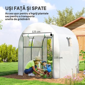 Outsunny Seră Tip Tunel Walk-in cu Acoperire PE Rezistentă la UV, Uși și Ferestre cu Plasă, 1,8 x 1,8 x 2 m, Verde | Aosom Romania