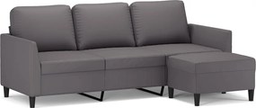 vidaXL Canapea cu 3 locuri și taburet, gri, 180 cm, piele ecologică