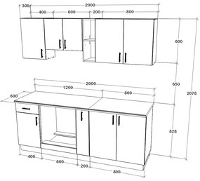 Set haaus V11, Gri Lucios/Alb, MDF, Blat Thermo 28 mm, L 200 cm