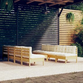 3096142 vidaXL Set mobilier grădină cu perne crem, 9 piese, lemn masiv de pin
