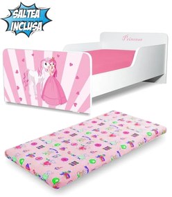 Pat Fete 2-12 ani Start Princess Pony, cu saltea cu lana 160x80 inclusa - PC-P-MOK-PRP-80