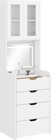 HOMCOM Stație de Machiaj cu Lumini LED în 3 Culori, Oglindă Rabatabilă, Scaun Ascuns, Măsuță de Machiaj cu Scaun Îmbunătățit, 3 Sertare, Compartiment, Dulap cu Uși din Sticlă, Modern, Alb | Aosom Romania