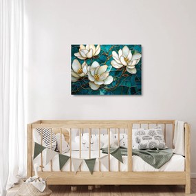Tablou pe sticlă - Vitraliu cu magnolie (70x50 cm)