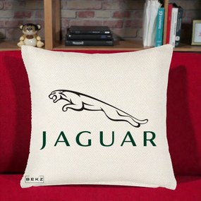 Perna Personalizata cu emblema Jaguar, 40x40 cm, Crem Reliefat, Husa Detasabila, Perna Inclusa, BEKZ®
