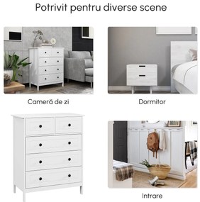 HOMCOM Comoda cu Sertare, Unitate de Organizare si Depozitare cu 5 Sertare, cu Manere, pentru Dormitor, Camera de Zi, Alb