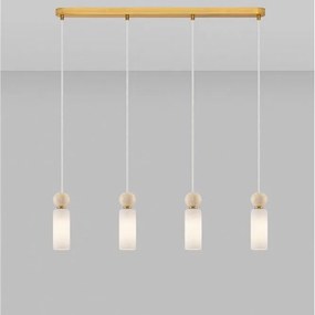 Lustra cu 4 pendule, Metal, Auriu, Travertin, Sticla, FILOMENA