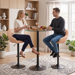 HOMCOM Set 2 Scaune de Bar din Piele Ecologică cu Spătar, Brațe și Înălțime Reglabilă, Maro | Aosom Romania
