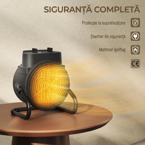 HOMCOM Încălzitor electric reglabil cu 3 moduri, 21.5x15.8x22 cm, Negru | Aosom Romania