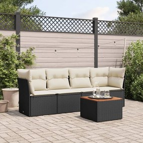 vidaXL Set mobilier de grădină cu perne, 5 piese, negru, poliratan