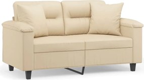 vidaXL Canapea cu 2 locuri, cu perne, crem, 120 cm, microfibră