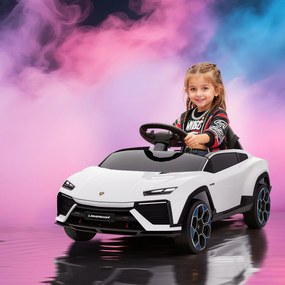 AIYAPLAY Mașină Electrică pentru Copii Licență Lamborghini cu Claxon și Telecomandă, 101.5x49x43 cm, Albă | Aosom Romania