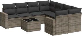 vidaXL Set canapele de grădină, 9 piese, cu perne, gri, poliratan