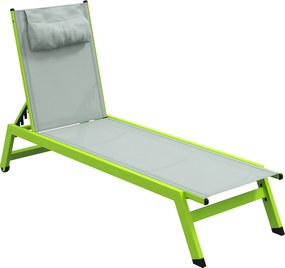 Outsunny Șezlong de plajă transat din aluminiu și textilene cu roți și pernă pentru cap și spătar reglabil verde | Aosom Romania