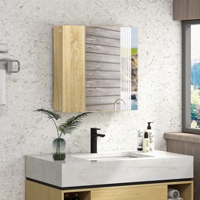 Kleankin Dulap Oglindă Baie Montaj Perete Uși Duble Rafturi Natural | Aosom Romania