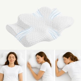 Perna cervicala ortopedica CERVI-SAN Memory Plus, doua inaltimi si suport brate, husa Tencel