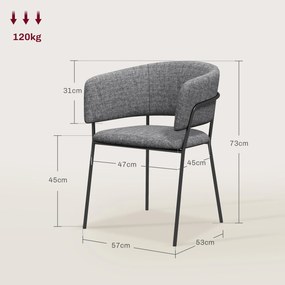 HOMCOM Lot de 2 scaune de dining picioare din oțel, șezut tapitat în material textil aspect lin, gri | Aosom Romania
