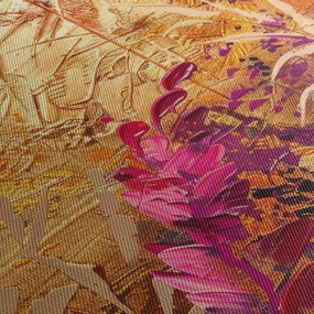 Tablou - Pictură abstractă de flori II. (cu ceas) (90x30 cm)