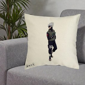 Perna Personalizata Naruto Kakashi Hatake Portret Complet, 40x40 cm, Ecru, Husa Detasabila, Perna Inclusa, BEKZ®