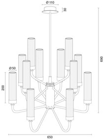Candelabru 12 brate, alama periata, sticla canelata PRESTON 5086