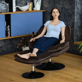 Scaun pivotant de lux cu suport pentru picioare, ţesătură Velvet maro, ADELMO