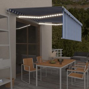 vidaXL Copertină automată stor&amp;LED&amp;senzor vânt albastru&amp;alb 4,5x3 cm