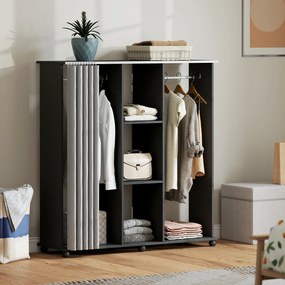 HOMCOM Dulap-penderie mobilier de depozitare mobil cu 6 roți 120L x 40l x 128H cm Negru | Aosom Romania