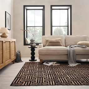 Covor negru-în culoare naturală țesut manual din amestec de iută 120x170 cm Meander Jute – Flair Rugs